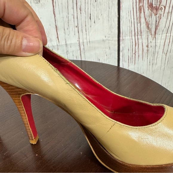 JEFFREY CAMPBELL Elegant calf leather Peep-Toe Heels - Tan and Red 7.5 GUC - Picture 6 of 15